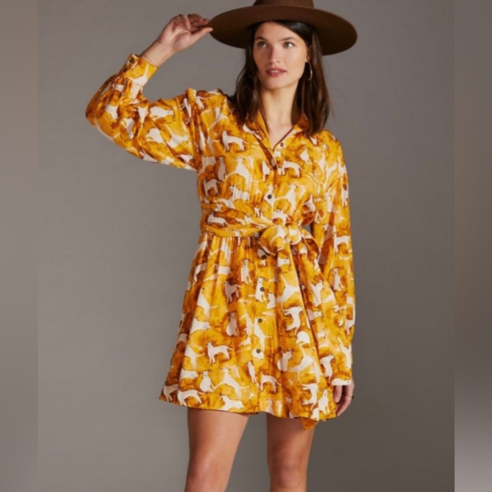 Rare Anthropologie Maeve Shirtdress Dog Print